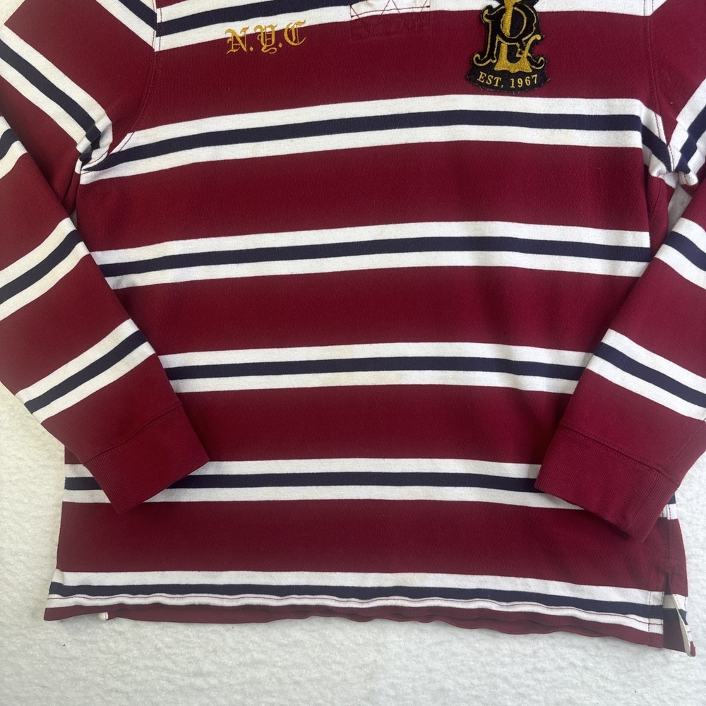 Polo Ralph Lauren Rugby Polo Striped NYC Crest #7 Patch M Vtg Rare Red White - Picture 5 of 12